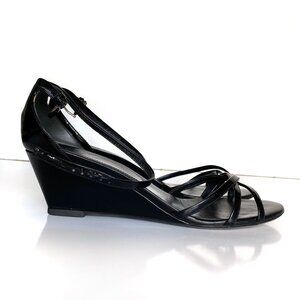 Prada Patent Leather Wedged Sandals Black Size 9.5 Vintage